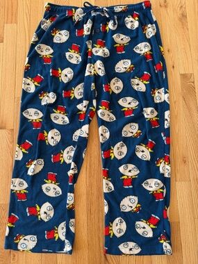 Family Guy Stewie Fleece Pajama Pants XL Blue Cozy Lounge Sleepwear